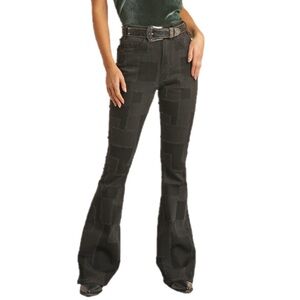 NWT Rock & Roll Denim® Ladies Blk Patched High Rise Flare Jeans From Boot Barn🖤